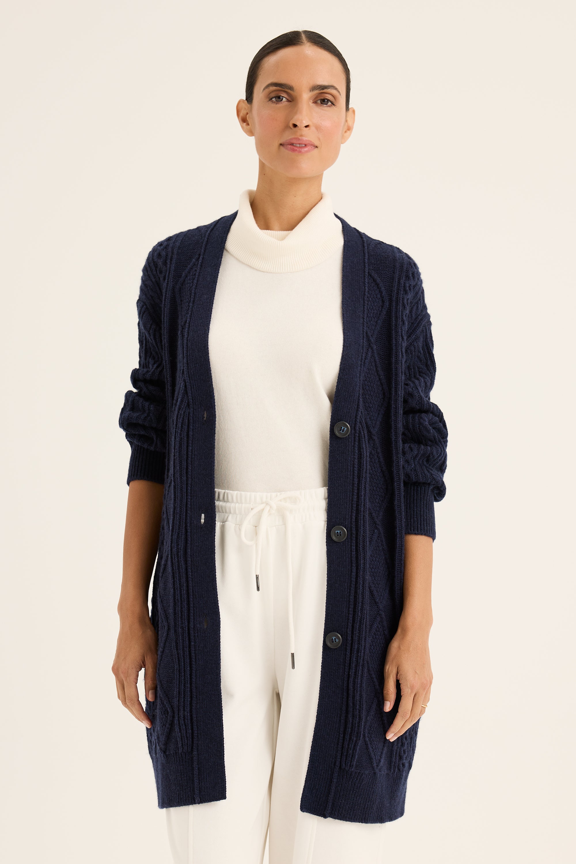 Floral Yarra Trail Cardigans Cable Cardigan In Navy Yarra Trail