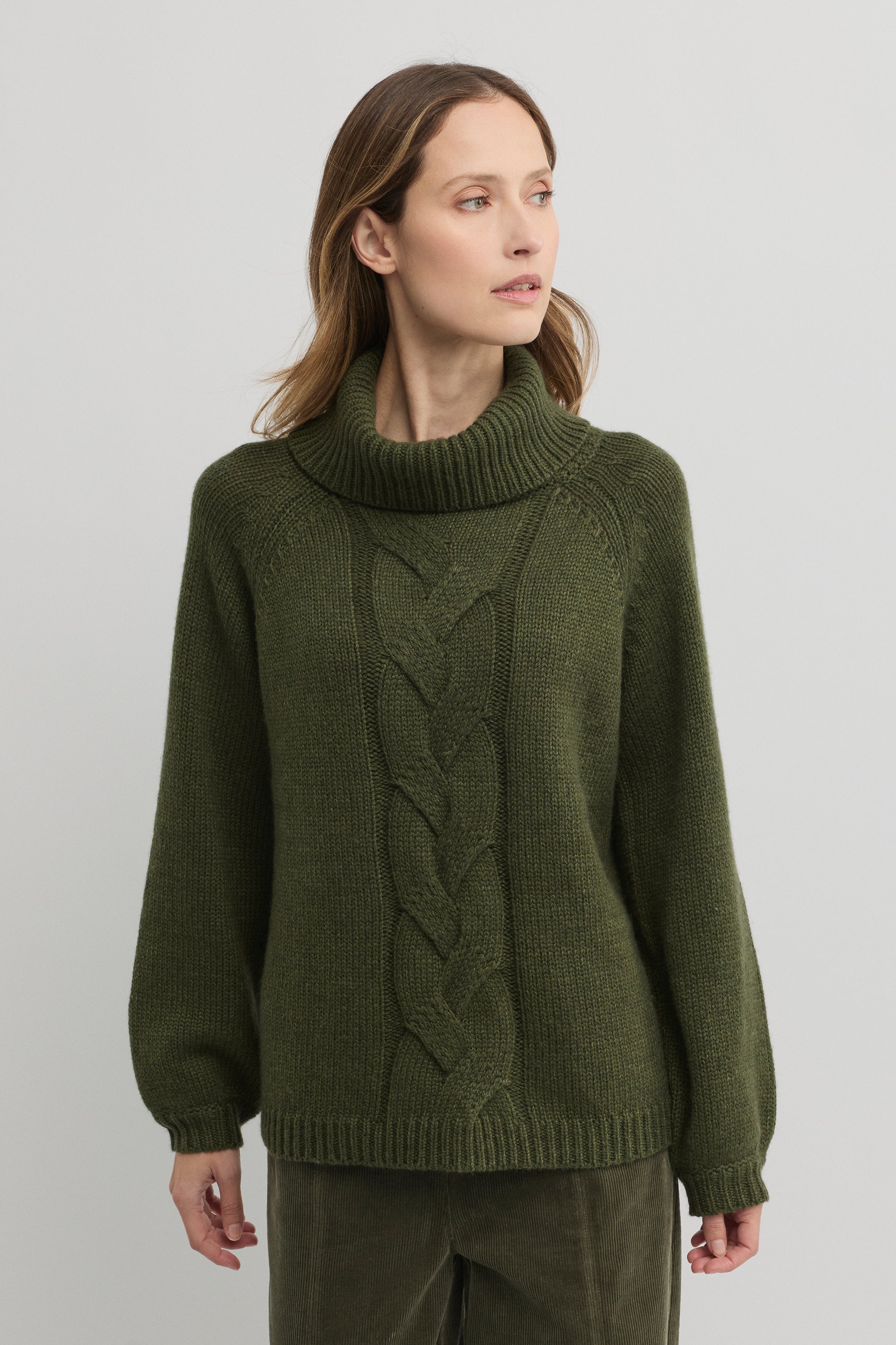 Rationale Knit - Women's Roll Neck Cable Front Jumper in Dark