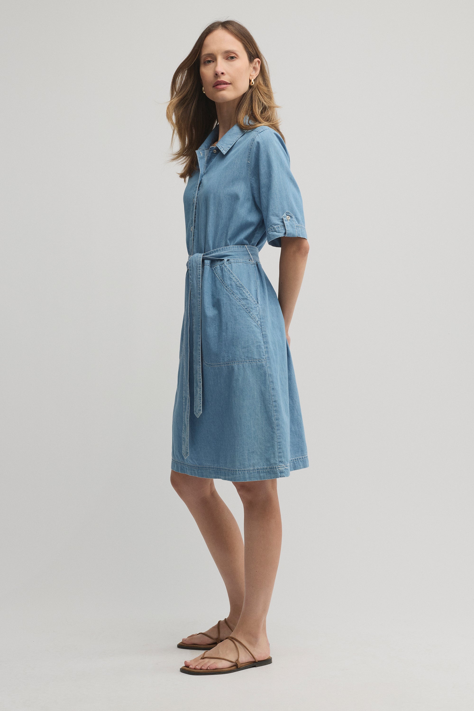 Maya Shirt Dress in Washed Chambray